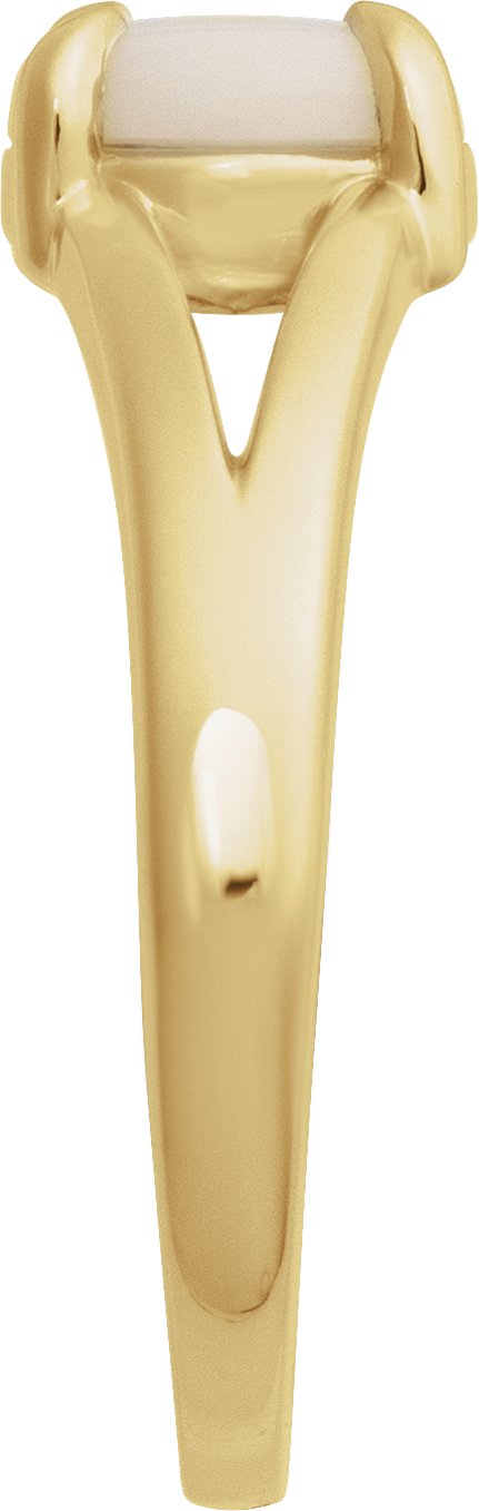 14K Gold Round Natural White Opal Cabochon Ring – 8x6mm - Yellow Gold - view 3