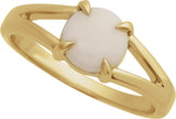 14K Gold Round Natural White Opal Cabochon Ring – 8x6mm - Yellow Gold - view 4