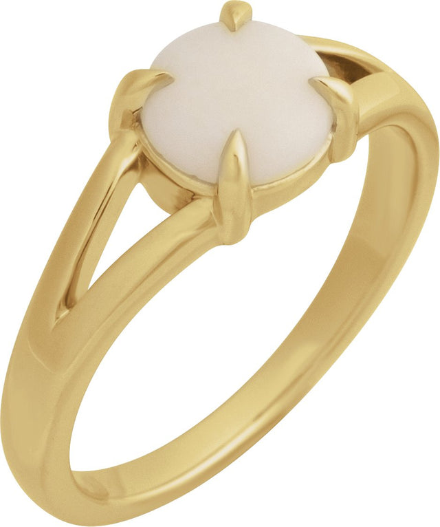 14K Gold Round Natural White Opal Cabochon Ring – 8x6mm - Yellow Gold