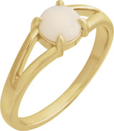 14K Gold Round Natural White Opal Cabochon Ring – 8x6mm - Yellow Gold