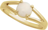 14K Gold Round Natural White Opal Cabochon Ring – 8x6mm - Yellow Gold - view 4