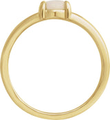 14K Gold Round Natural White Opal Cabochon Ring – 8x6mm - Yellow Gold - view 2