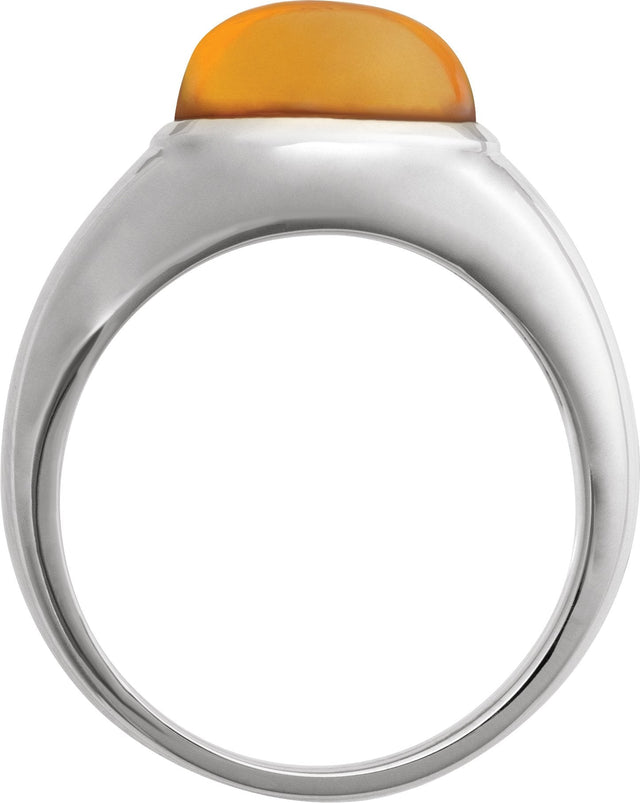 14K Gold Oval Natural Citrine Bezel-Set Cabochon Ring - White Gold - view 2