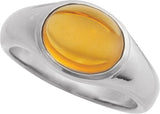 14K Gold Oval Natural Citrine Bezel-Set Cabochon Ring - White Gold - view 4