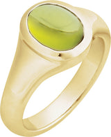 14K Gold Oval Natural Peridot Bezel-Set Cabochon Ring - Yellow Gold