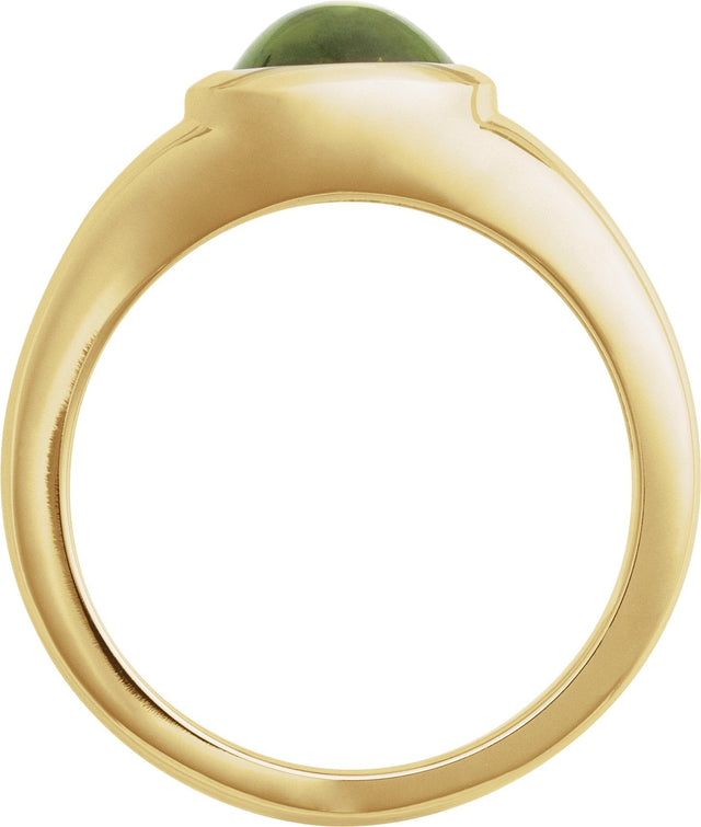 14K Gold Oval Natural Peridot Bezel-Set Cabochon Ring - Yellow Gold - view 2