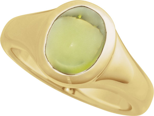 14K Gold Oval Natural Peridot Bezel-Set Cabochon Ring - Yellow Gold - view 4