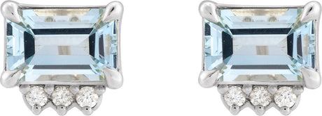 Platinum Emerald Natural Sky Blue Topaz & Natural Diamond Accented Earrings – 6x4mm - view 2