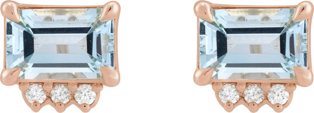 14K Gold Emerald Natural Sky Blue Topaz & Natural Diamond Accented Earrings – 6x4mm - Rose Gold - view 2