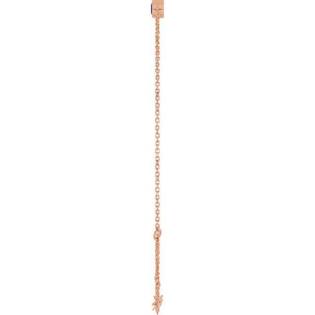 14K Gold Round Natural Amethyst Bezel-Set Link Bracelet - Rose Gold - view 12