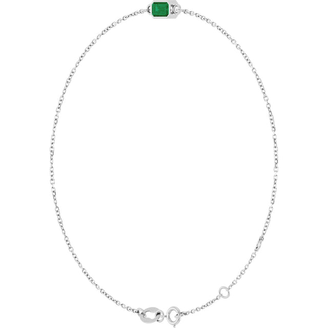 14K Gold Round Lab-Grown Emerald Bezel-Set Link Bracelet - White Gold - view 11