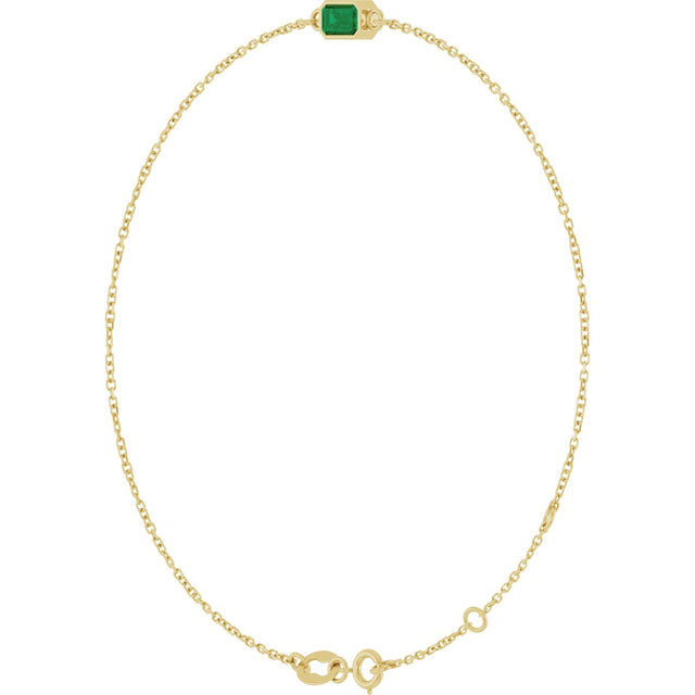 14K Gold Round Lab-Grown Emerald Bezel-Set Link Bracelet - Yellow Gold - view 11