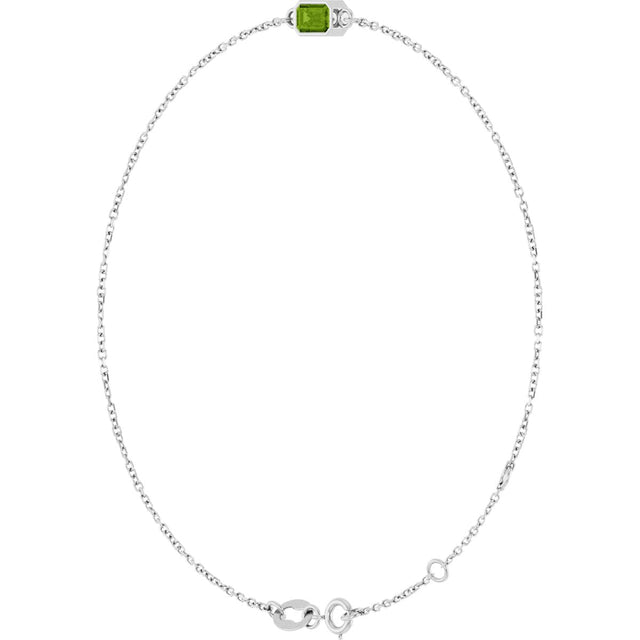 14K Gold Round Natural Peridot Bezel-Set Link Bracelet - White Gold - view 11