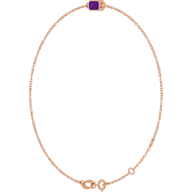 14K Gold Round Natural Amethyst Bezel-Set Link Bracelet - Rose Gold - view 11