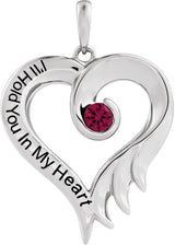 14K Gold Round Lab-Grown Ruby I'll Hold You In My Heart Pendant - White Gold
