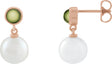 14K Gold Cultured White Freshwater Pearl & Natural Peridot Accented Pearl Earrings - Rose Gold