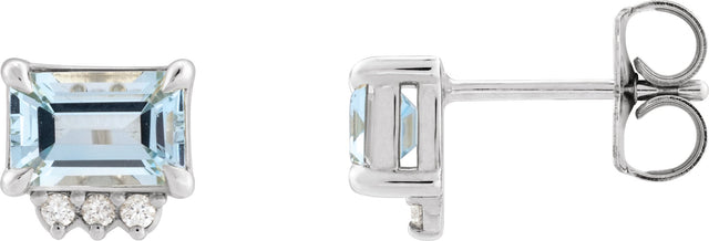 Platinum Emerald Natural Sky Blue Topaz & Natural Diamond Accented Earrings – 6x4mm