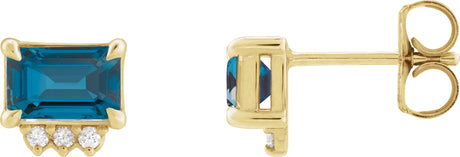 14K Gold Emerald Natural London Blue Topaz & Natural Diamond Accented Earrings – 7x5mm - Yellow Gold