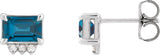 14K Gold Emerald Natural London Blue Topaz & Natural Diamond Accented Earrings – 7x5mm - White Gold