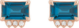 14K Gold Emerald Natural London Blue Topaz & Natural Diamond Accented Earrings – 7x5mm - Rose Gold - view 2
