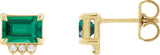 14K Gold Emerald Lab-Grown Emerald & Natural Diamond Accented Earrings - Yellow Gold