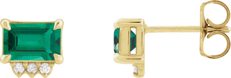 14K Gold Emerald Lab-Grown Emerald & Natural Diamond Accented Earrings - Yellow Gold