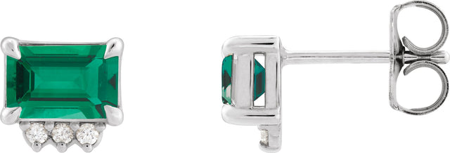 Platinum Emerald Lab-Grown Emerald & Natural Diamond Accented Earrings