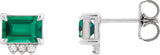 14K Gold Emerald Lab-Grown Emerald & Natural Diamond Accented Earrings - White Gold