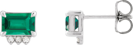 14K Gold Emerald Lab-Grown Emerald & Natural Diamond Accented Earrings - White Gold