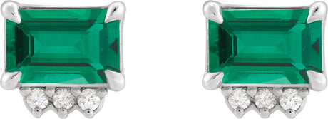 Platinum Emerald Lab-Grown Emerald & Natural Diamond Accented Earrings - view 2