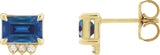 14K Gold Emerald Lab-Grown Blue Sapphire & Natural Diamond Accented Earrings – 6x4mm - Yellow Gold