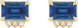 14K Gold Emerald Lab-Grown Blue Sapphire & Natural Diamond Accented Earrings – 6x4mm - Yellow Gold - view 2