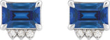 Platinum Emerald Lab-Grown Blue Sapphire & Natural Diamond Accented Earrings – 7x5mm - view 2
