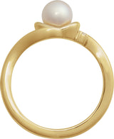 14K Gold Natural White Akoya Pearl & Natural Diamond Accented Pearl Ring - Yellow Gold - view 2