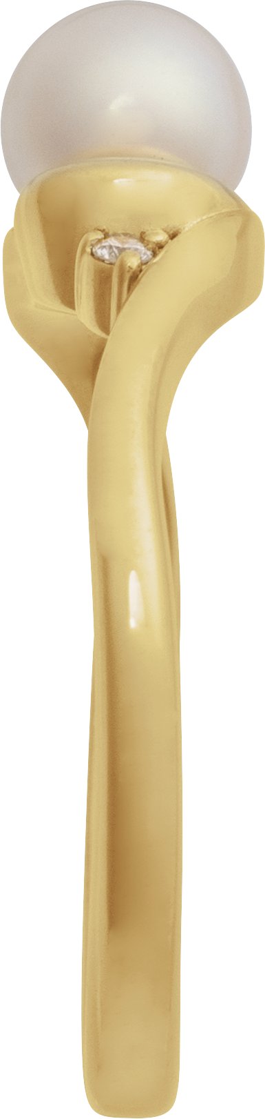 14K Gold Natural White Akoya Pearl & Natural Diamond Accented Pearl Ring - Yellow Gold - view 3