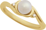14K Gold Natural White Akoya Pearl & Natural Diamond Accented Pearl Ring - Yellow Gold - view 4