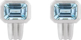 Platinum Natural Sky Blue Topaz Emerald Bezel-Set Earrings - view 2