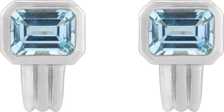 Platinum Natural Sky Blue Topaz Emerald Bezel-Set Earrings - view 2