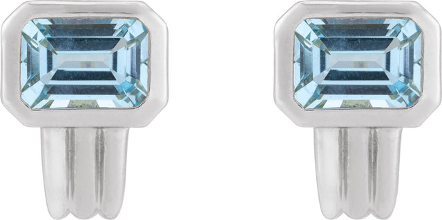 Platinum Natural Sky Blue Topaz Emerald Bezel-Set Earrings - view 2