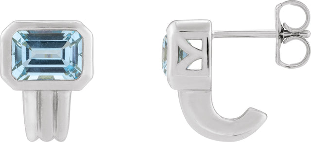 14K Gold Natural Sky Blue Topaz Emerald Bezel-Set Earrings - White Gold