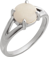 14K Gold Round Natural White Opal Cabochon Ring – 8x6mm - White Gold