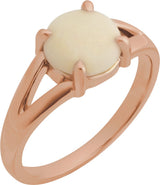 14K Gold Round Natural White Opal Cabochon Ring – 8x6mm - Rose Gold