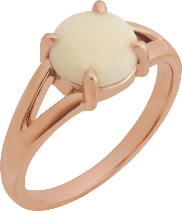 14K Gold Round Natural White Opal Cabochon Ring – 8x6mm - Rose Gold