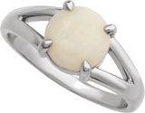 Platinum Round Natural White Opal Cabochon Ring – 8x6mm - view 4