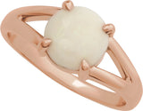 14K Gold Round Natural White Opal Cabochon Ring – 8x6mm - Rose Gold - view 4