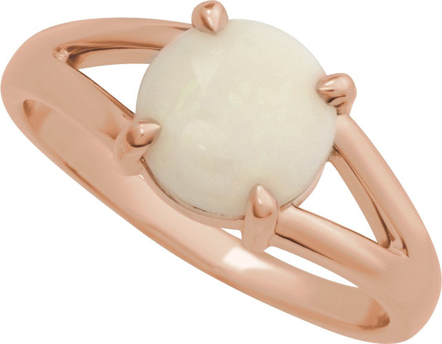 14K Gold Round Natural White Opal Cabochon Ring – 8x6mm - Rose Gold - view 4