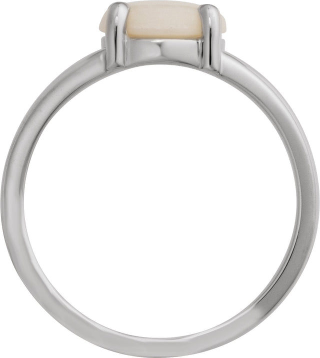 14K Gold Round Natural White Opal Cabochon Ring – 8x6mm - White Gold - view 2