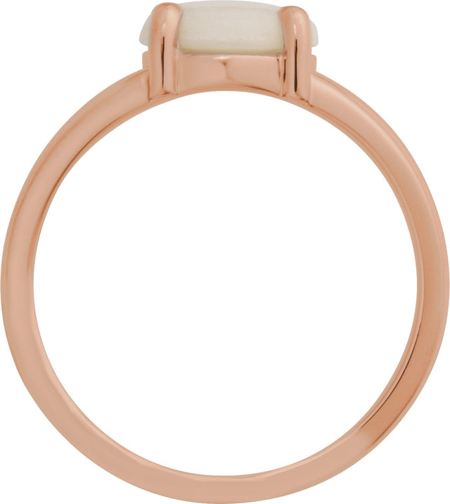 14K Gold Round Natural White Opal Cabochon Ring – 8x6mm - Rose Gold - view 2