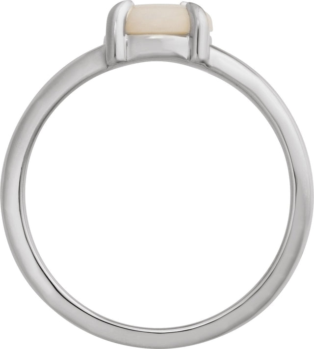 14K Gold Round Natural White Opal Cabochon Ring – 8x6mm - White Gold - view 2