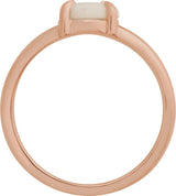 14K Gold Round Natural White Opal Cabochon Ring – 8x6mm - Rose Gold - view 2